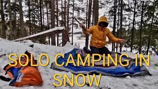 التخييم المنفرد في الثلوجAsmr| تخييم الخيمة المنفردة وتساقط الثلوج Asmr|  Solo camping in snow Asmr