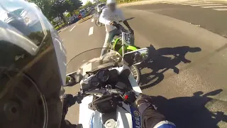 Motocross pursuit race without helmet