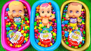 Oddly Satisfying ASMR | Yummy Candy Mixing in 3 Bathtubs with Kinder Joy & Rainbow M&M's Slime