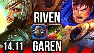 RIVEN vs GAREN (TOP) | 2100+ games, 6 solo kills | EUW Master | 14.11