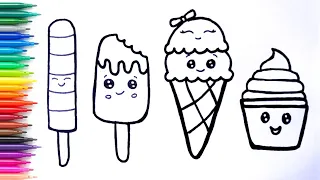 how to draw cute ice cream 🍨🍦//drawing and painting of cute colourful  🌈 ice cream//