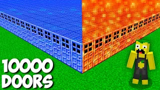 How do I OPEN 10000 LAVA vs WATER DOORS in Minecraft ? NEW SECRET PASSAGE BEHIND THE DOOR !