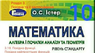 3.18. Похідна функції. Похідна найпростіших функцій. Алгебра 10 Істер Вольвач С.Д.