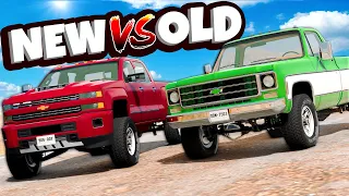 NEW vs OLD FORD & CHEVY Trucks Race & Crash in BeamNG Drive Mods!