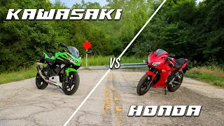 Honda CBR300R vs. Kawasaki Ninja 400 KRT | What Is The BEST Beginner Bike?! - Small Races & Review