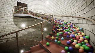 Balls on spiral stair, Blender animation, Rigid body simulation, Eevee