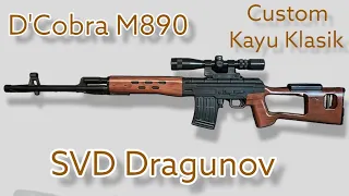 D'Cobra M890 SVD Dragunov Custom Repaint Wooden Look Mainan Airsoft Spring Cat Motif Kayu Klasik