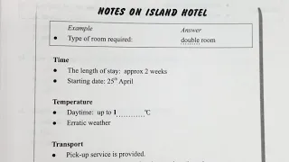 IELTS Listening Actual Test|NOTES ON ISLAND HOTEL|Book ActuaL Test