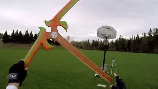 Giant boomerang makes two circles in one throw