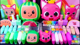 "Cocomelon VS Pinkfong" Slime. Mixing Makeup into clear slime! Satisfying slime! 🌈ASMR🌈 #슬라임 (128)