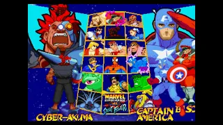 Marvel Super Heroes Vs Street Fighter (PS1) - CPU VS CPU Madness - Cyber Akuma Vs Everyone