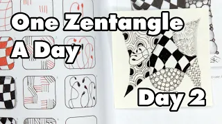 Tonal Value, Strings, Knight's Bridge, Nekton, Fescu - One Zentangle a Day (Day 2)