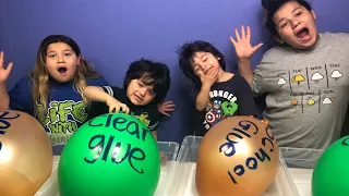 Making Slime with Giant Balloons - Giant Balloon Slime Tutorial with Our Little Brothers