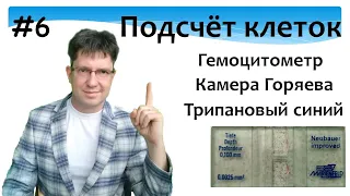 Подсчёт клеток. Камера Горяева. Гемоцитометр. Трипановый синий. Жизнеспособность. Культура клеток.