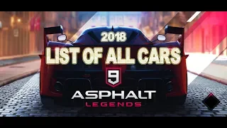 ASPHALT 9 LEGENDS - LIST OF ALL CARS 2018. iPhone XS FHD