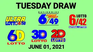 Lotto Result June 1, 2021 - Tuesday Draw (2D, 3D, 6D, 6/42, 6/49, 6/58)