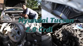 Hyundai Tucson 2.0 Crdi 2005- év, vezérlés csere. Timing belt replacement.