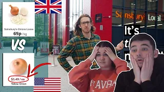 British Couple Reacts to The average cost of Groceries in Britain vs America "ITS THAT EXPENSIVE??!"