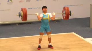 Almaty 2014 Women 53 kg Zulfiya Chinshanlo clean and jerk 134 kg