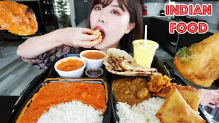 INDIAN FOOD MUKBANG 먹방 EATING WITH HANDS (Chicken Masala, Saag, Naan, Mango Lassi, Daal, Aloo Gobi)