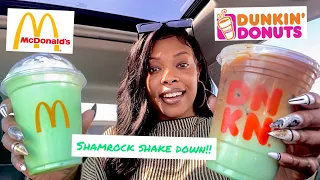 MCDONALDS VS DUNKIN DONUTS SHAMROCK SHAKE DOWN | Food Review