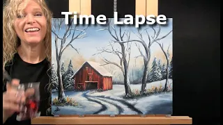 COUNTRY WINTER BARN-Learn How to Draw and Paint with Acrylic-Easy Beginner Acrylic Painting Tutorial