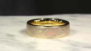 Trigold Mokume Wedding Band in Yellow Gold