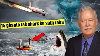 How did the pilot survive 15 hours with the dangerous shark?