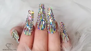 Crystals nails. Full cover Crystals nails. Bling Nails for New Year. Nails 2022