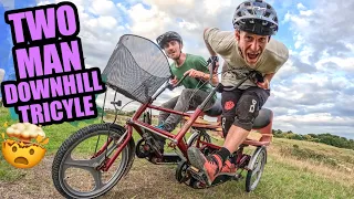 RIDING A CRAZY TWO MAN DOWNHILL MTB TRICYCLE!!