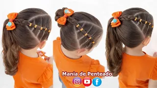 Penteado Fácil Lateral com ligas e Rabo de Cavalo | Easy Ponytail Hairstyle with Elastics for Girls🥰