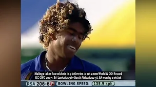 Lasith Malinga takes 4 wickets in 4 balls in 2007 World Cup match against South Africa.