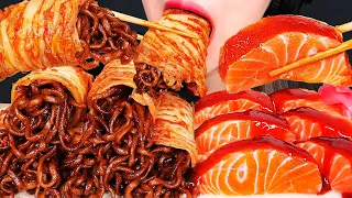 ASMR 연어회 & 짜파게티김치쌈 먹방 SALMON SASHIMI & BLACK BEAN NOODLES KIMCHI WRAP EATING SOUNDS MUKBANG