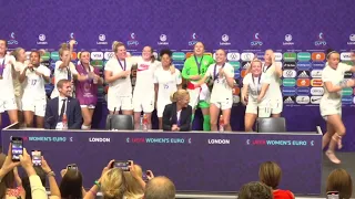 England - It's Coming Home. New Euro champions 2022 Women's Team  interrupt news conference.