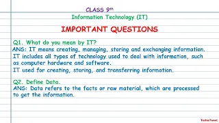 important questions all units class ix | Information Technology IT 402