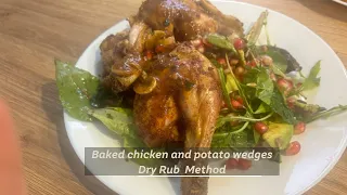 Dry rub baked chicken with potato wedges