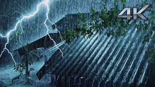 ⚡Powerful Thunderstorm Rain Sounds for Sleeping | Heavy Rainstorm & Very Strong Thunder on Tin Roof