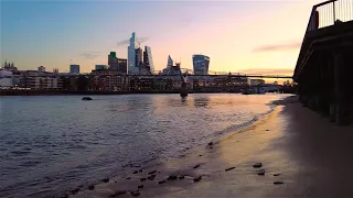 [4K] London Walk | Thames Path at Sunrise | St Paul's Cathedral | Beach