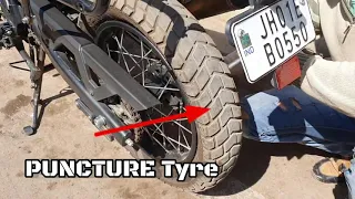 How to REPAIR PUNCTURE Tyre on Royal ENFIELD HIMALAYAN in 1min  #tips