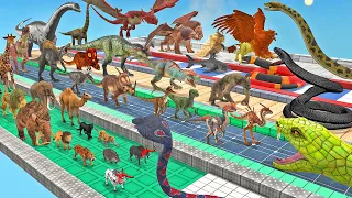 Reptiles Battle - Revolt of Giant Titanoboa Snake vs Wild Animals Dinosaur Mammals Death Run ARBS