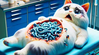 Cat's 🙀 Belly Contains Countless Worms 😿 #cat #cute #aicat #worms