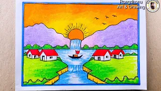Beautiful 😍Nature💚 Scenery 🖌Drawing and Painting🎨 Very Easy Voice Tutorial