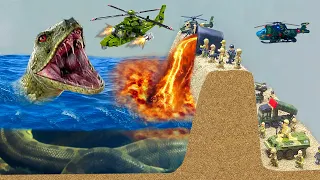 The Scariest Giant Sea Monsters Fight Lego People Army Causing Dam Breach, Tsunamis And Floods