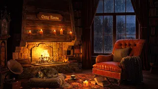 Cozy Reading Ambience with Smooth Jazz | Relaxing Rain & Fireplace Sounds to Studying, Sleeping 4K