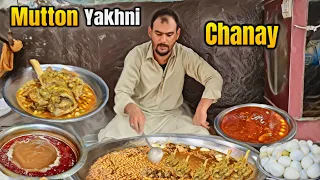 BEST AUTHENTIC BREAKFAST - MUTTON YAKHNI CHANAY IN LAHORE STREET FOOD | INCREDIBLE SIRI PAYE