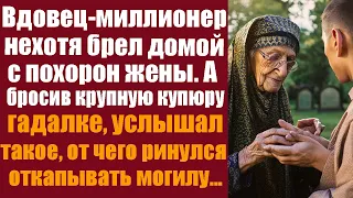 Вдовец-миллионер нехотя брёл домой с похорон жены, а бросив крупную купюру гадалке, услышал такое...