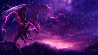 A Dragon Flying In The Sky On A Stormy Night - Stop Worrying & Sleep With Heavy Rain & Scary Thunder