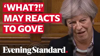 Theresa May appears to mouth 'what?!' in disbelief at Michael Gove's comments during Brexit update