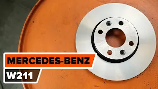 How to change front brake discs / brake rotors on MERCEDES-BENZ W211 E-Class [TUTORIAL AUTODOC]