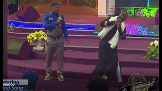 Sam and song crack up Senior Pastor Johnmark Ighosotu at the Free Indeed Church.